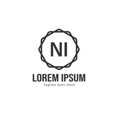 Initial NI logo template with modern frame. Minimalist NI letter logo vector illustration