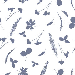 Vector cute cyanotype seamless flower pattern floral elements