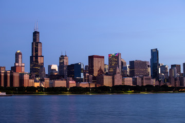 Fototapeta na wymiar Chicago downtown skyline Cityscape from Lake Michigan