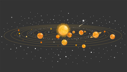 Solar system with isolated planets. Vector flat illustration. Infographics. © marinadreams