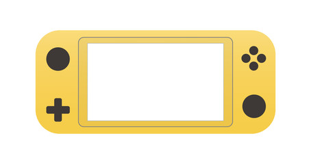 Yellow Portable video game Console, handheld gadget for Video Gaming isolated on white background. Illustration for design, apps and web. Mockup