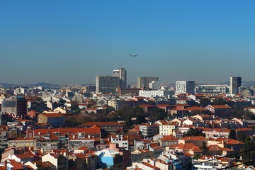 Panoramic city view of Lisbon in winter