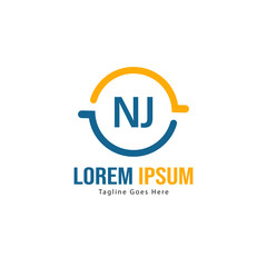 Initial NJ logo template with modern frame. Minimalist NJ letter logo vector illustration