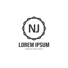 Initial NJ logo template with modern frame. Minimalist NJ letter logo vector illustration