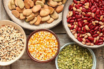 Variety of different types of legumes and maize