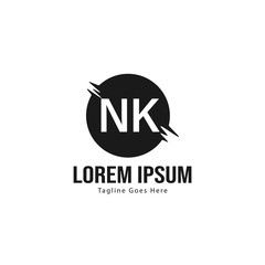 Initial NK logo template with modern frame. Minimalist NK letter logo vector illustration