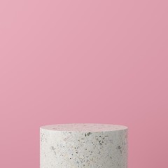 3d render abstract pastel color mock up scene. white terrazzo podium and pink background for product.