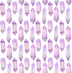 seamless pattern of pink crystals. watercolor illustration for prints, textiles and posters.