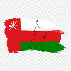 Flag Oman from brush strokes and Blank map Oman. High quality map Oman and flag on transparent background. Stock vector. Vector illustration EPS10.