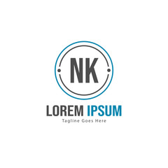 Initial NK logo template with modern frame. Minimalist NK letter logo vector illustration