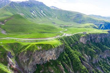 Caucasus mountains. Georgian Military Road. Kudskoe or Gudskoe gorge. Jvari pass near the ski...