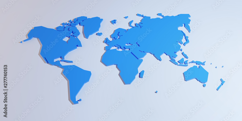 Wall mural simplified map of the world, stylized 3d render illustration - Wall murals