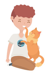Boy with cat cartoon design