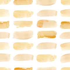 Watercolor hand painted abstract yellow brush strokes stains illustration seamless pattern isolated on white background
