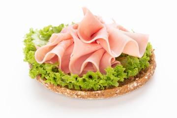 Sandwich with pork ham on white background.