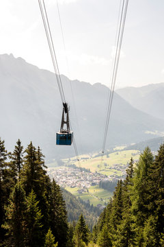Vajolet-Tower-Hike (from Vigo di Fassa), Trentino, Italy: The village of Vigo di Fass with the gondola.