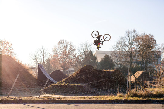 Filderstadt, Baden-W&cedil;rttemberg, Germany: biker at Dirtpark Filderstadt.