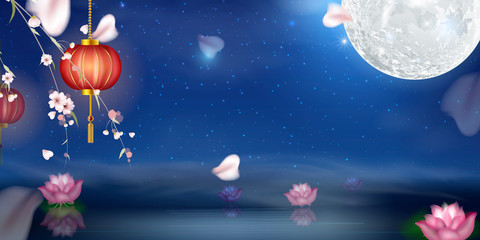 Happy Mid Autumn Festival Design mit Vollmond. © wonderyusya