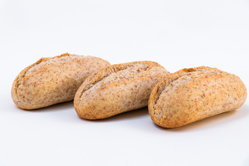 Three loaf of bread isolated on white background. Homemade bread