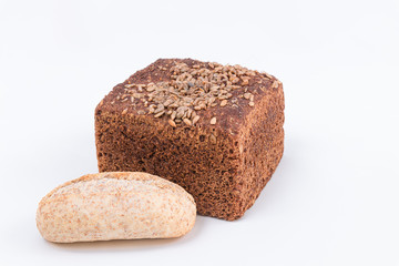 Homemade wholemeal bread sunflowers seeds with cereal breads on white background