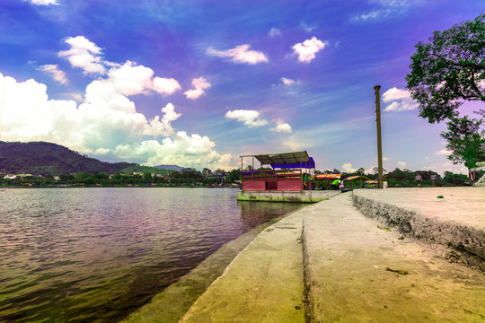 Beautiful view of Phewa lake from Bharai Temble Boats bay,