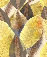 Magnificent multi-colored autumn pattern of gold leaves