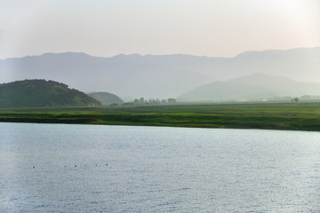 Sijung-ho lake landscape. North Korea