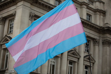 A transgender flag being waved at LGBT gay pride march