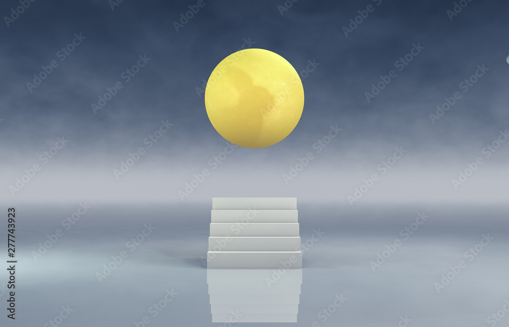 Aufkleber abstract stair backdrop with full moon background. 3d render.