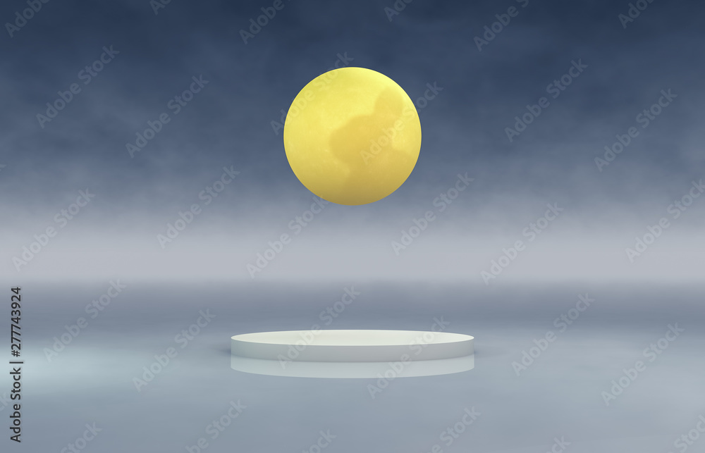 Aufkleber Abstract cylinder backdrop with full moon background. 3d render.