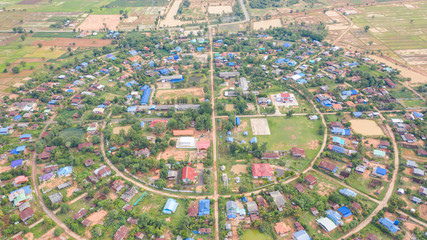 Aerial top view of villages in a circle taken with drones