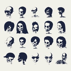 Anatomic skull. Funny collection of human skull silhouettes.