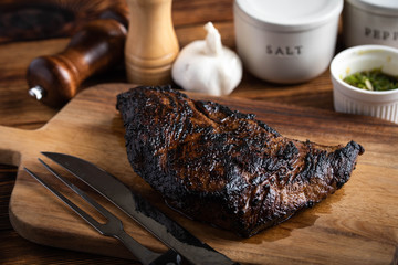 grilled tri tip steal on cutting board