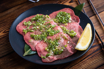 beef tongue with green onion sauce for japanese barbecue