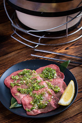 beef tongue with green onion sauce for japanese barbecue