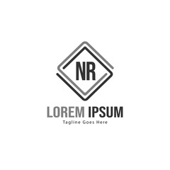 Initial NR logo template with modern frame. Minimalist NR letter logo vector illustration