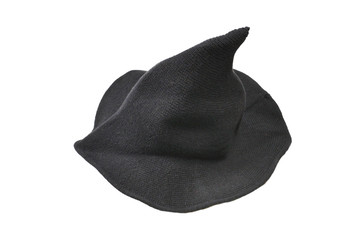 Witch wool hat isolated on white background. Halooween cloth.