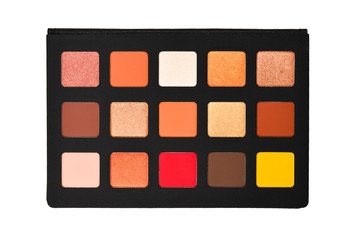 Eye shadow palette isolated on white background. Copy space.