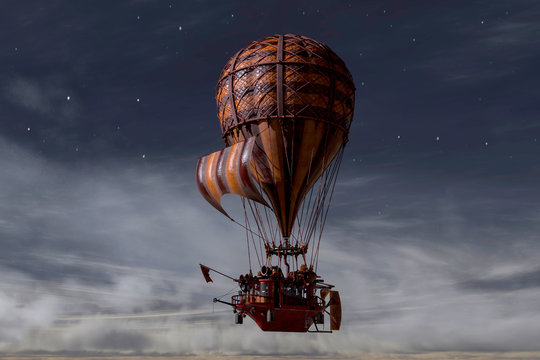 Hot Air Balloon Flying At Night