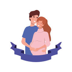 pregnant woman with husband with decorative ribbon