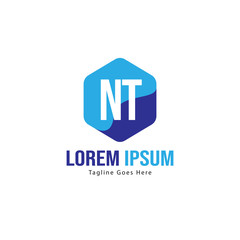 Initial NT logo template with modern frame. Minimalist NT letter logo vector illustration