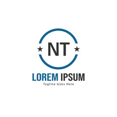 Initial NT logo template with modern frame. Minimalist NT letter logo vector illustration