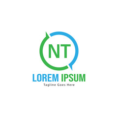 Initial NT logo template with modern frame. Minimalist NT letter logo vector illustration