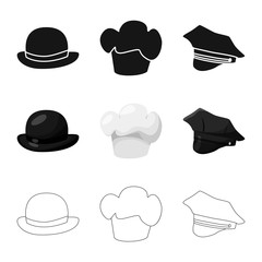 Vector design of clothing and cap icon. Collection of clothing and beret stock symbol for web.