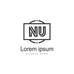 Initial NU logo template with modern frame. Minimalist NU letter logo vector illustration