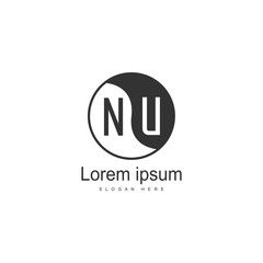 Initial NU logo template with modern frame. Minimalist NU letter logo vector illustration
