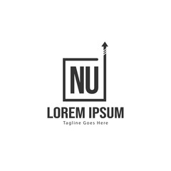 Initial NU logo template with modern frame. Minimalist NU letter logo vector illustration
