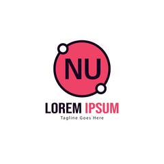 Initial NU logo template with modern frame. Minimalist NU letter logo vector illustration