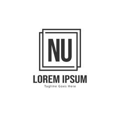 Initial NU logo template with modern frame. Minimalist NU letter logo vector illustration