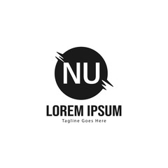 Initial NU logo template with modern frame. Minimalist NU letter logo vector illustration